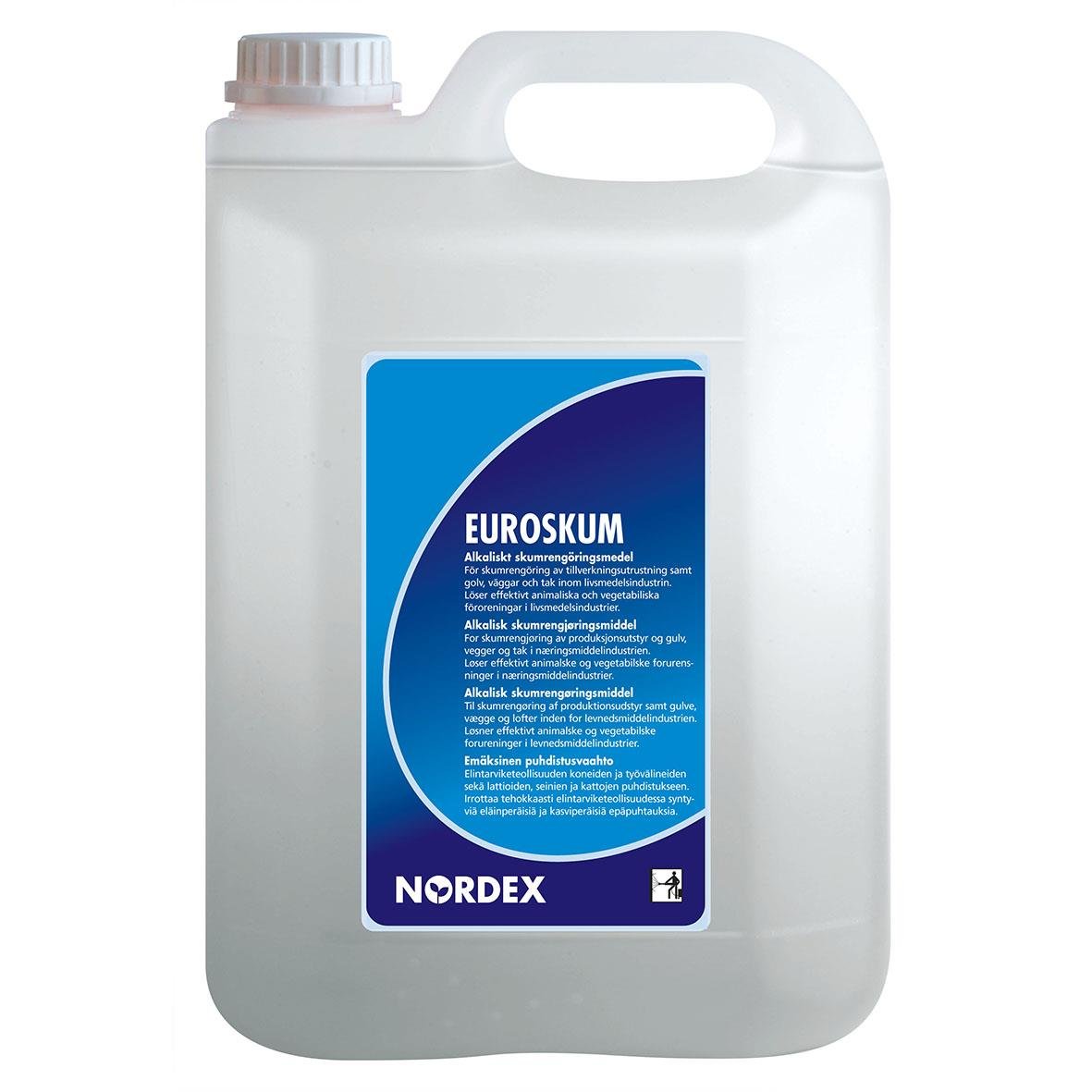Stor vit plastdunk med blå etikett som visar Euroskum Nordex Oparfymerad 5L