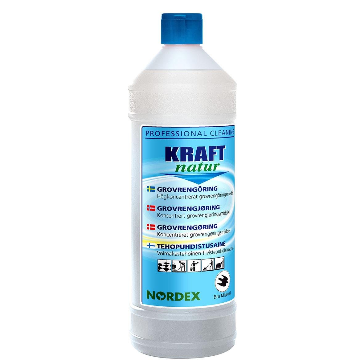 Grovrent Kraft Natur Oparfymerad 1L, rengöringsmedel i vit flaska med blå lock och etikett