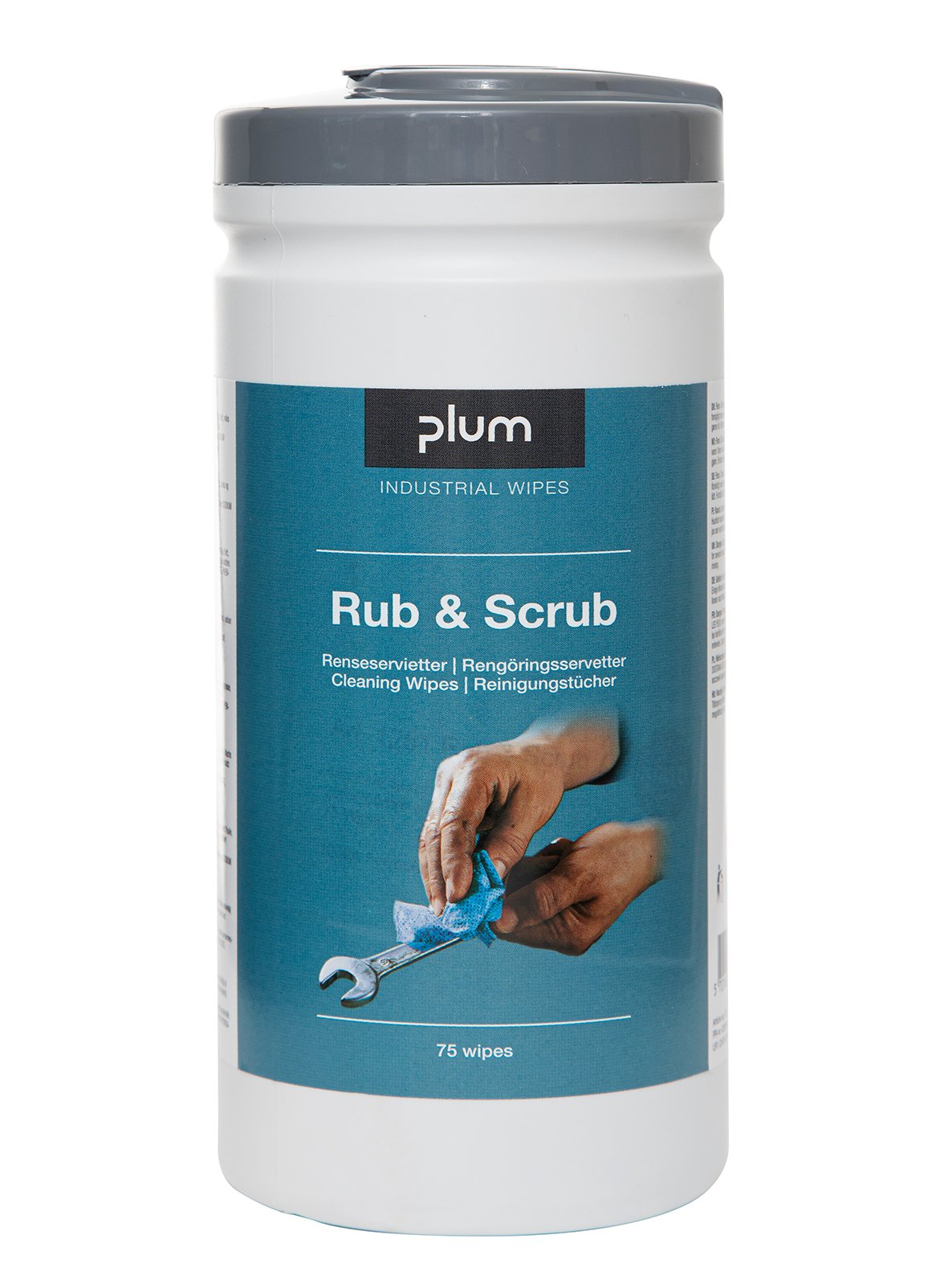 Rengöringsduk Plum Rub&Scrub Oparfymerad i vit och blå förpackning