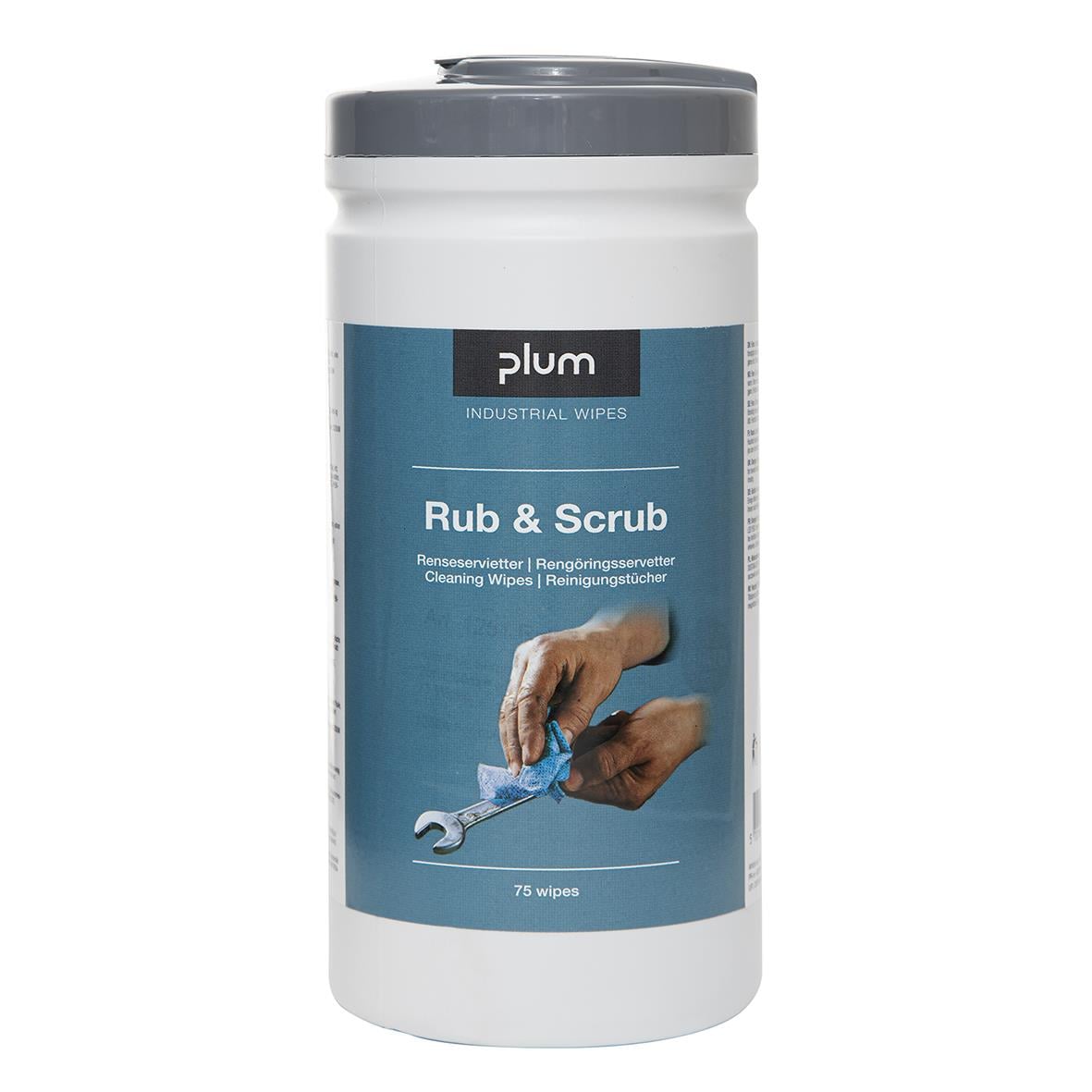 Rengöringsduk Plum Rub&Scrub Oparfymerad i vit och blå förpackning