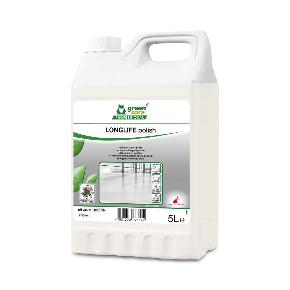 Golvpolish Tana Longlife 5L i vit plastflaska med handtag och etikett