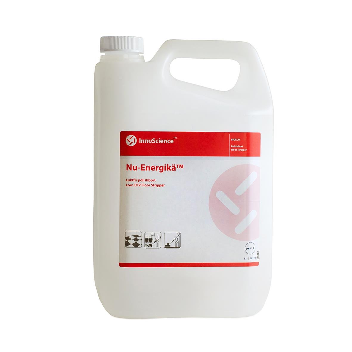 Polishbort Innu-Science Energikä 5L, vit plastflaska med röd och vit etikett