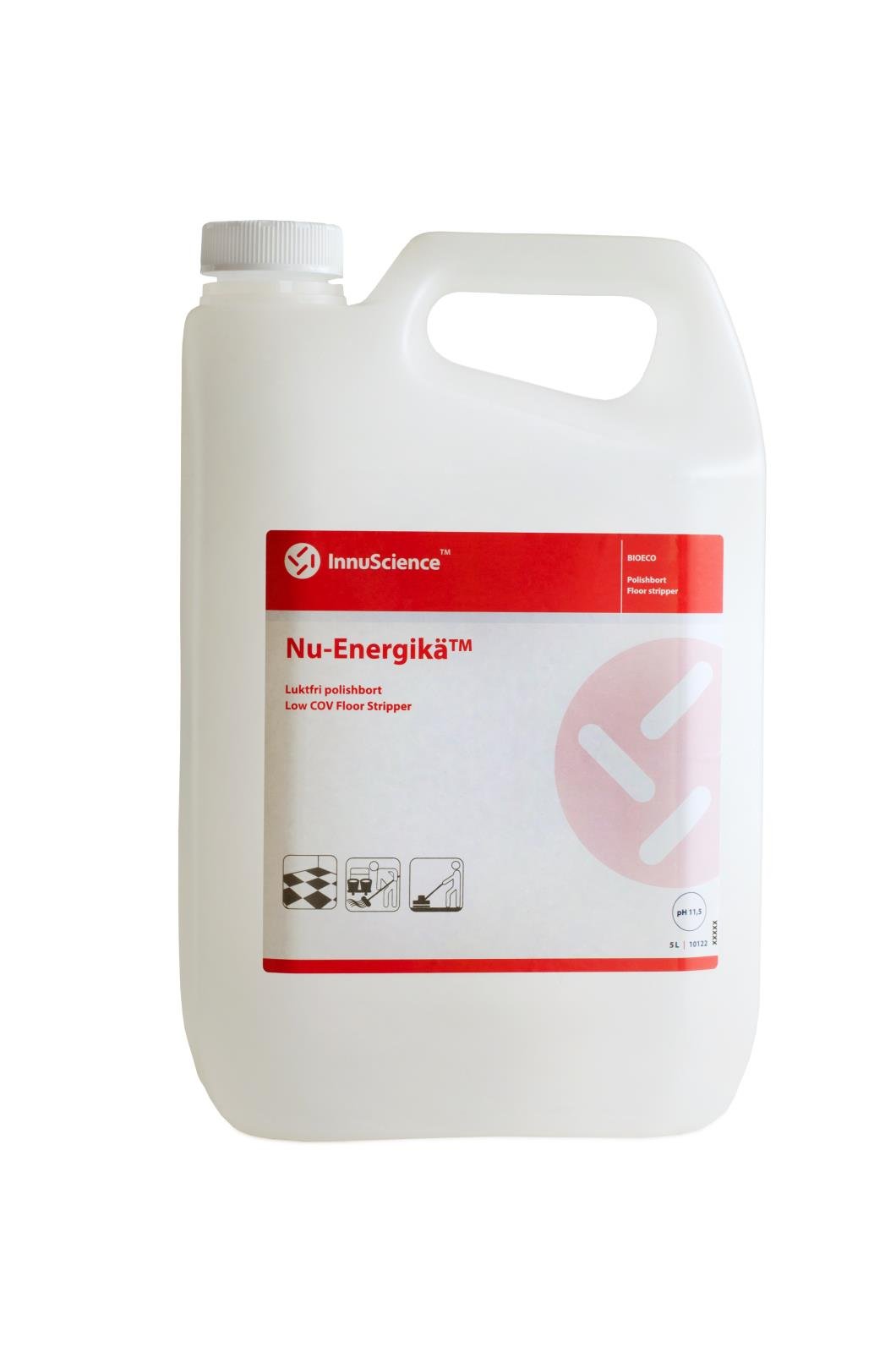 Polishbort Innu-Science Energikä 5L, vit plastflaska med röd och vit etikett