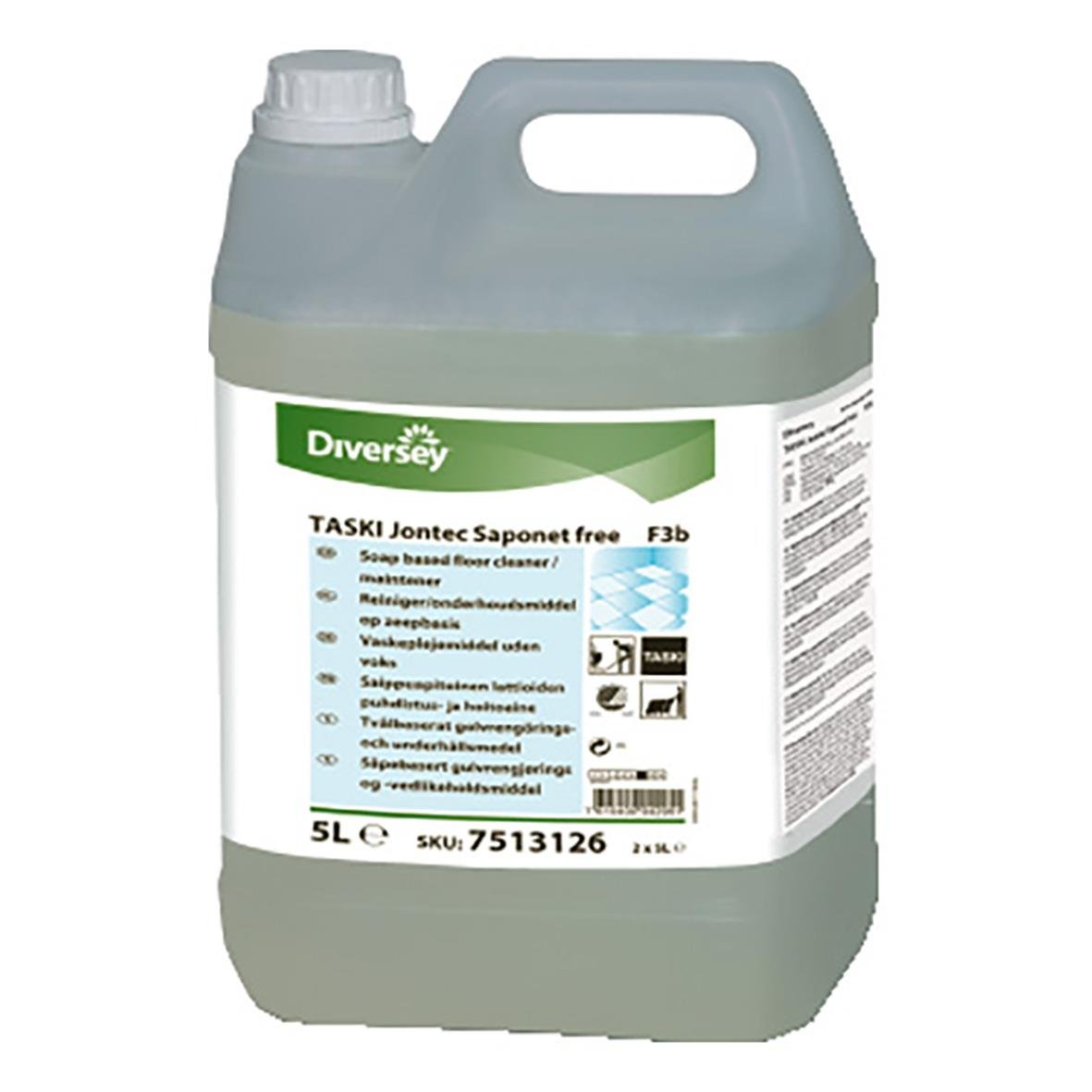 Stor 5L hink med såpa från Diversey, Taski Jontec Saponet Free F3b, för rengöring av golv