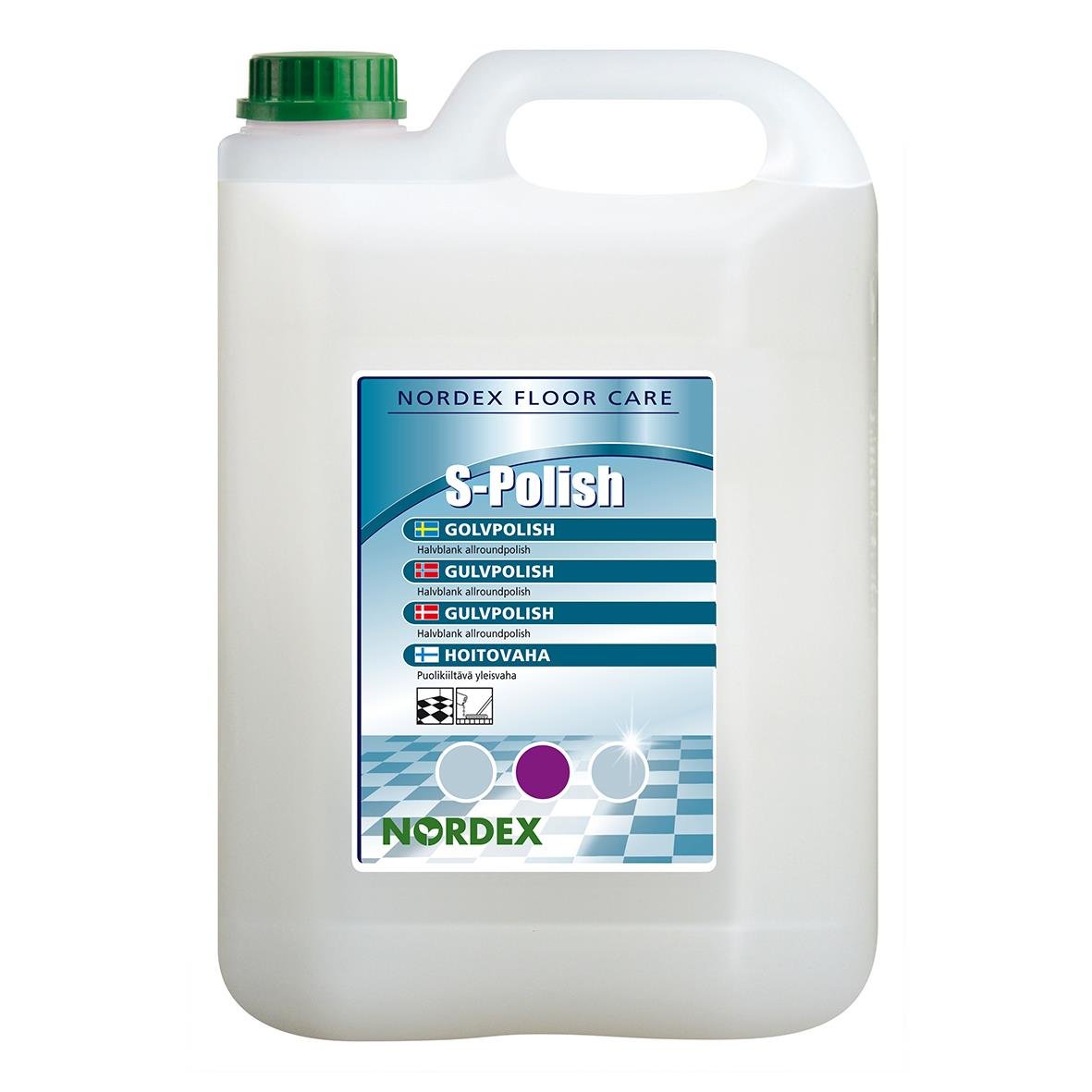 Golvpolish Nordex S-Polish 5L i stor dunk med grön lock
