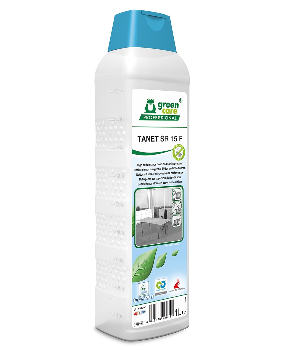 Oparfymerad golvrengöring i 1L flaska med blått lock och grönt och vitt etikett