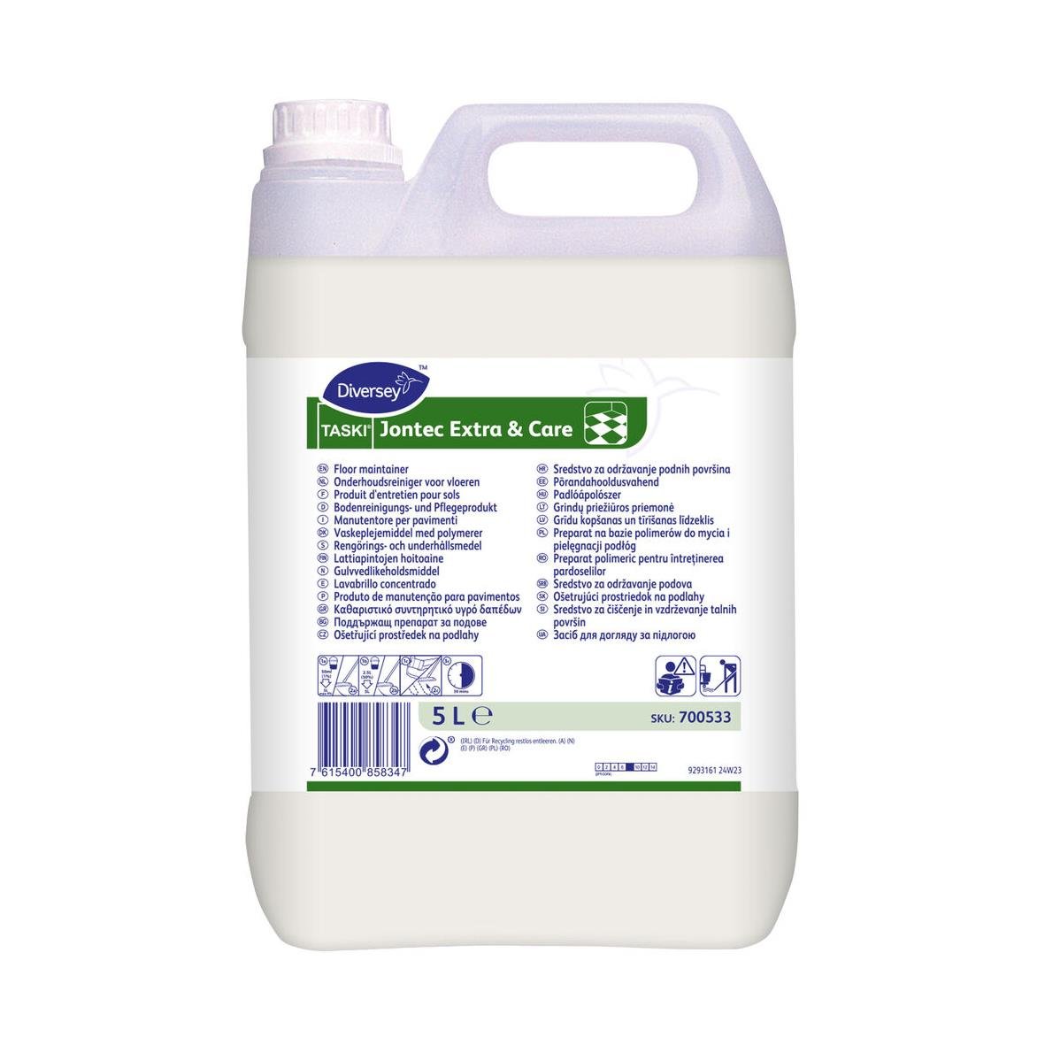 Diversey Taski Jontec Extra & Care 5L golvvårdsprodukt i vit plastflaska