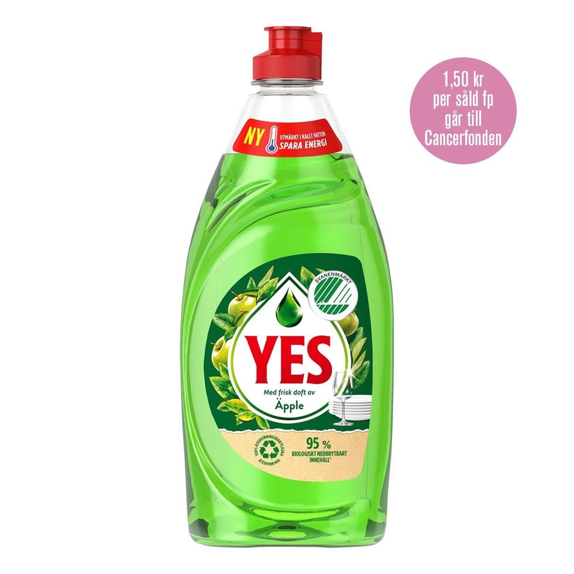 Handdiskmedel Yes Äpple Svanen 520ml i grön flaska med röd pump