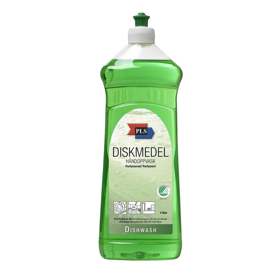 Grönt flytande handdiskmedel i plastflaska med PLS Original Parfymerad 1L