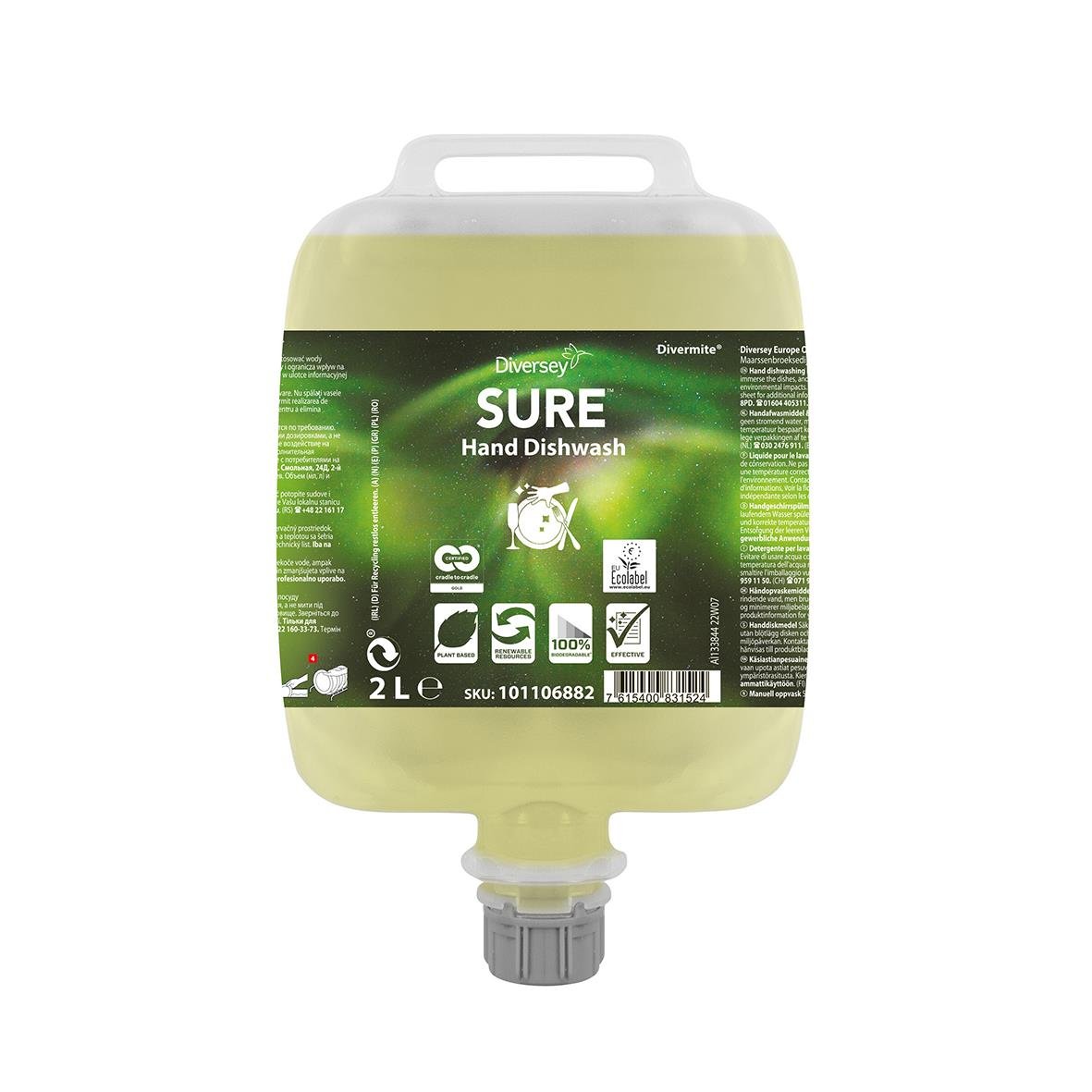 Diversey Sure Handdiskmedel 2L för handdisk, flytande, grönt lock