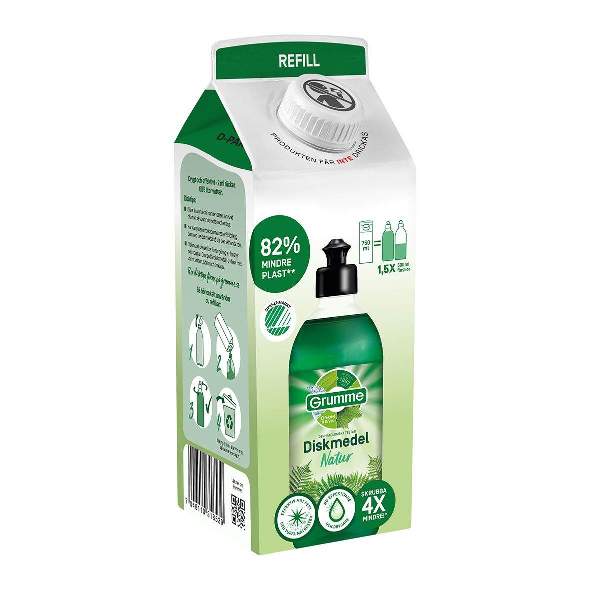 Handdiskmedel Grumme Refill Natur 750ml i grönt och vitt förpackning