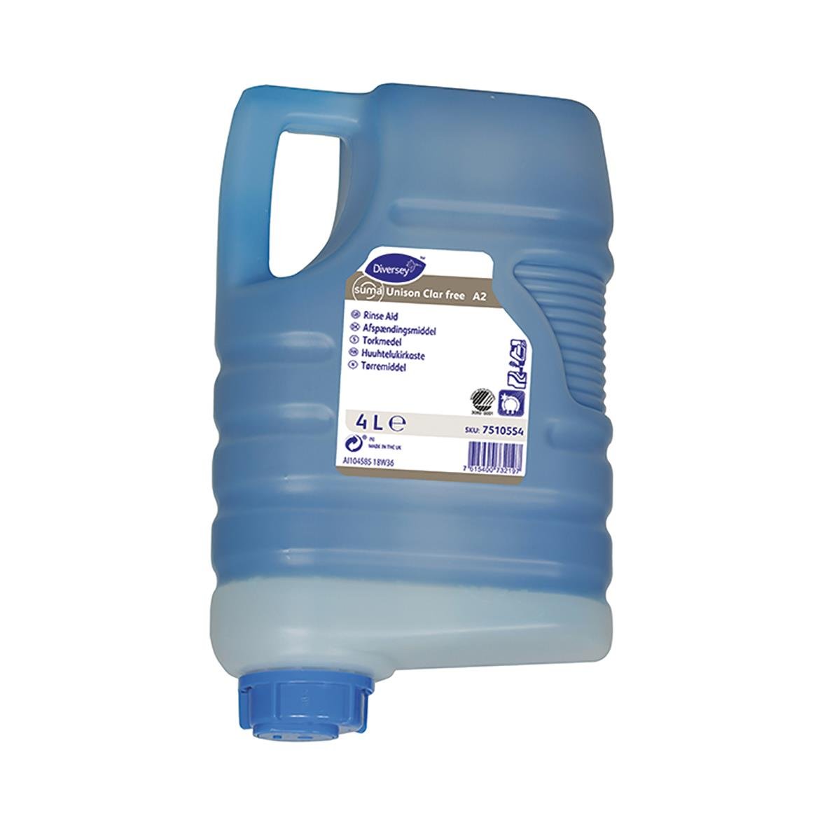 Torkmedel Diversey Suma Unison Clar Free A2 4L i blå plastflaska