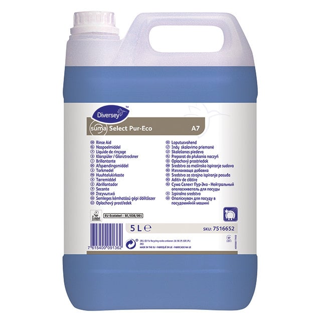 Diversey Suma Select Pur-Eco A7 5L, miljövänligt torkmedel i stor flaska