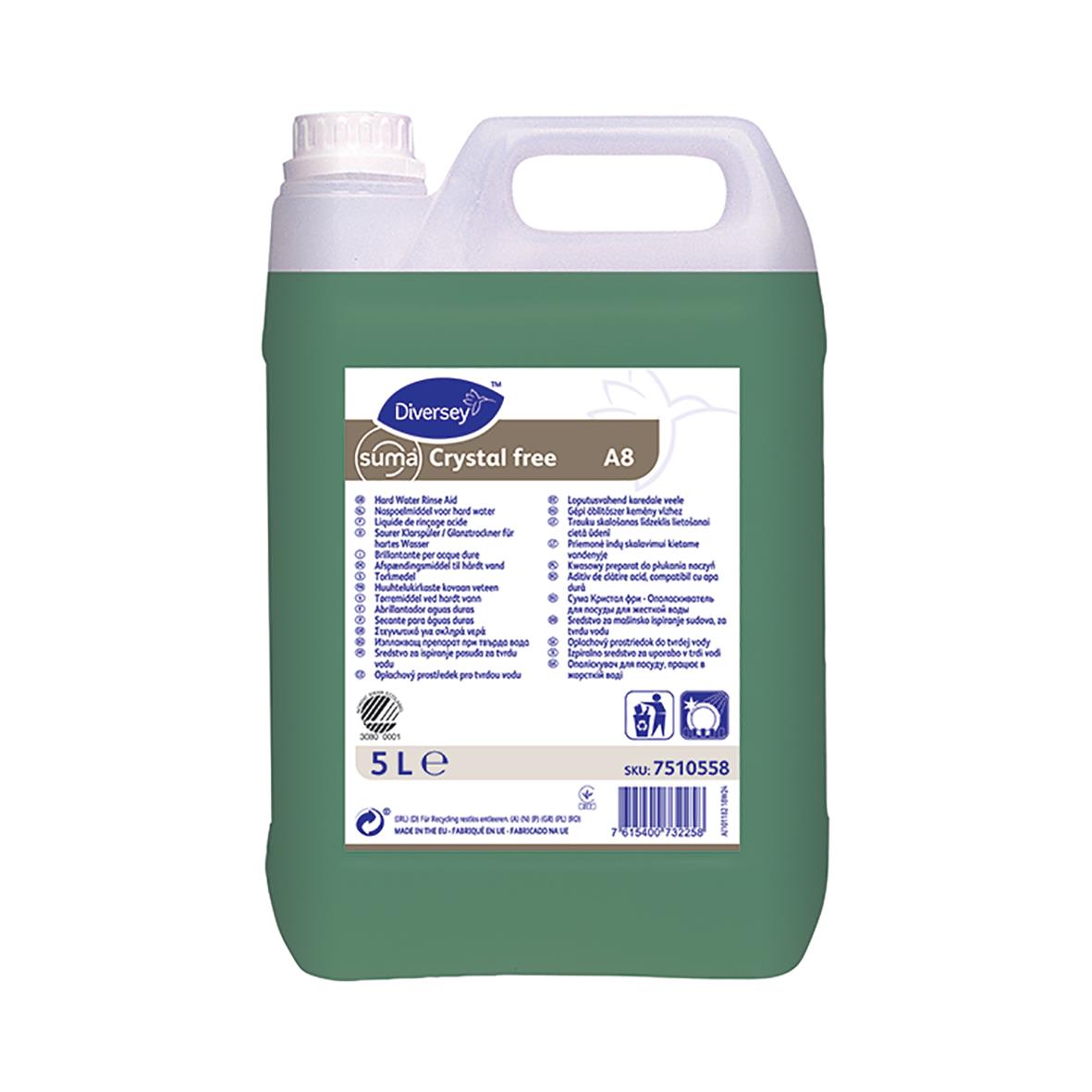 Diversey Suma Crystal Pur-Eco A8 5L torkmedel i grön plastflaska