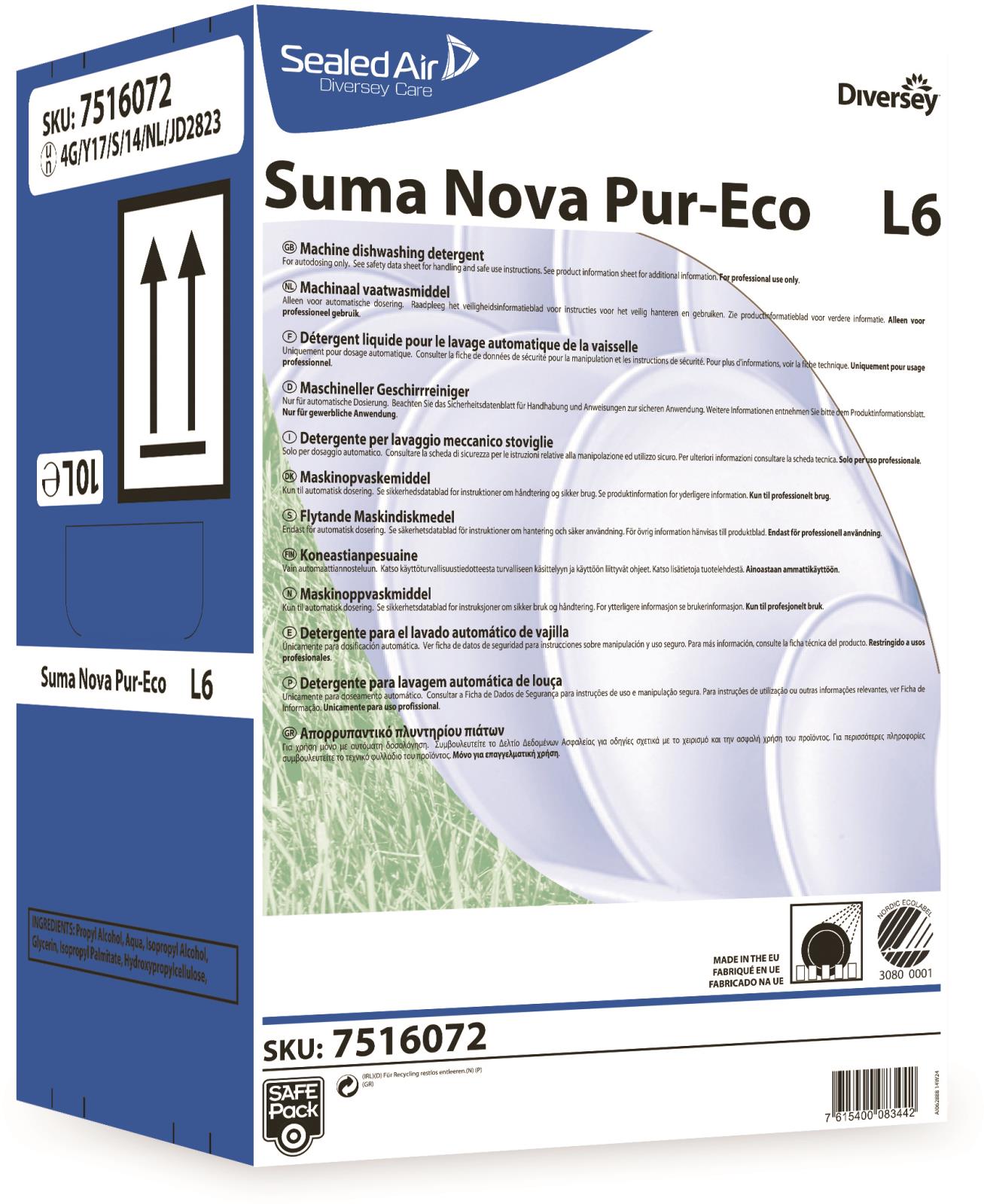Maskindiskmedel Diversey Suma Nova Pur-Eco L6 SafePack 10L