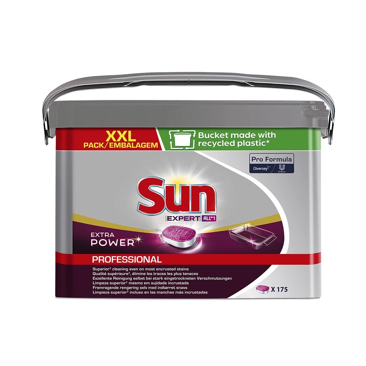 Maskindiskmedel Sun All In One Extra Power Tabs i stor förpackning med återvunnet plast