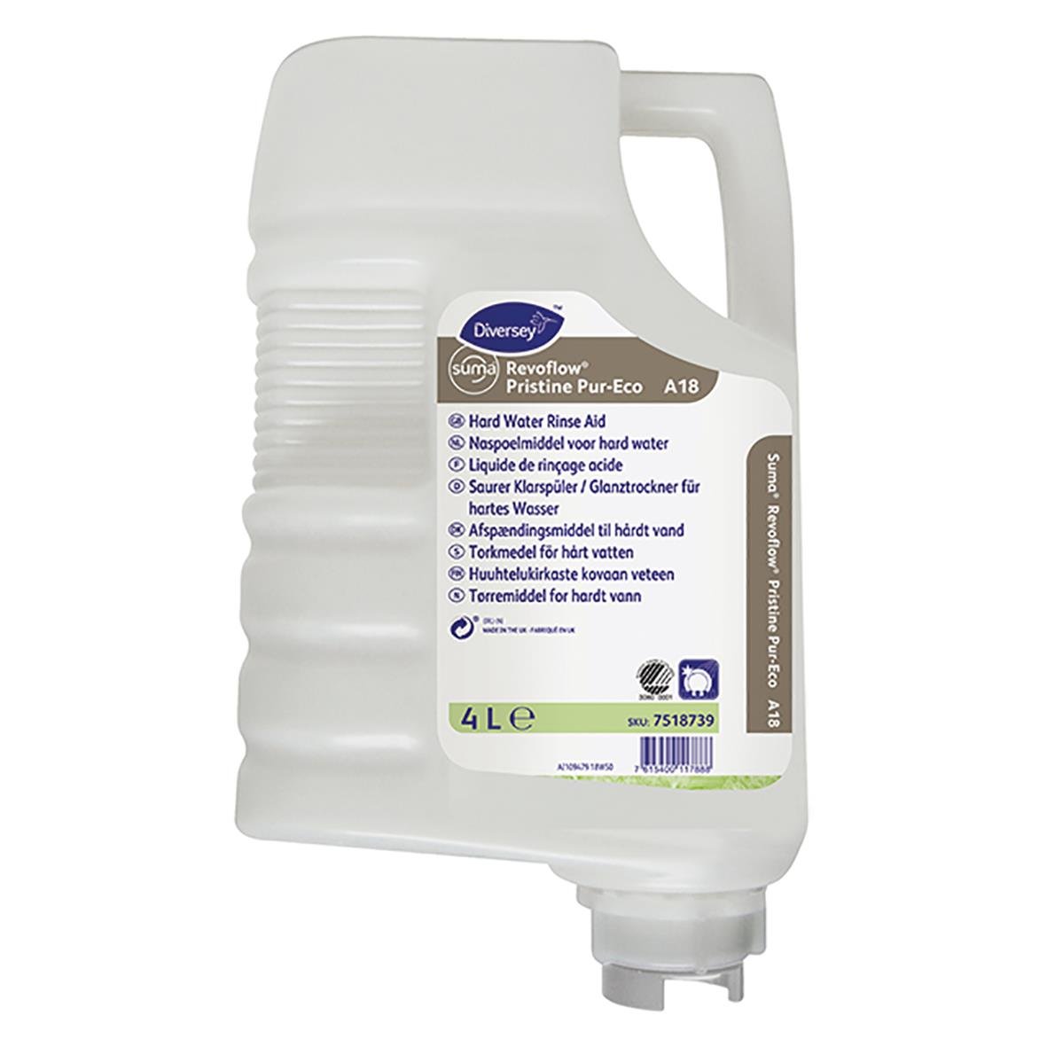 Torkmedel Diversey Suma Revofl Pristine Pur-Eco A18 4L i vit plastflaska