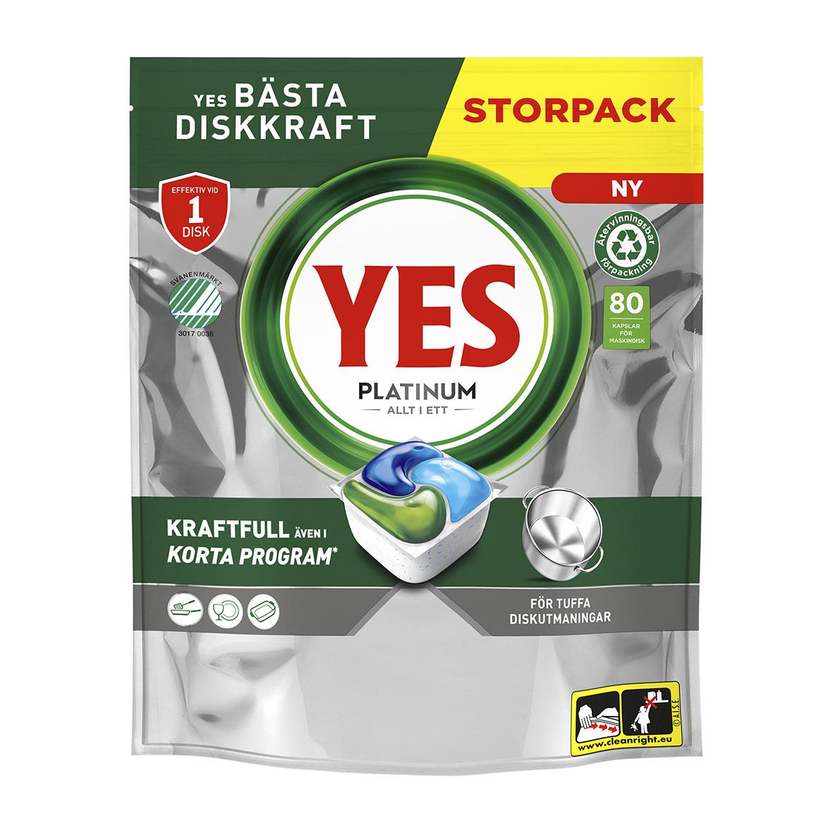 Maskindiskmedel YES Platinum Allt i Ett Tablett i storpack för effektiv disk