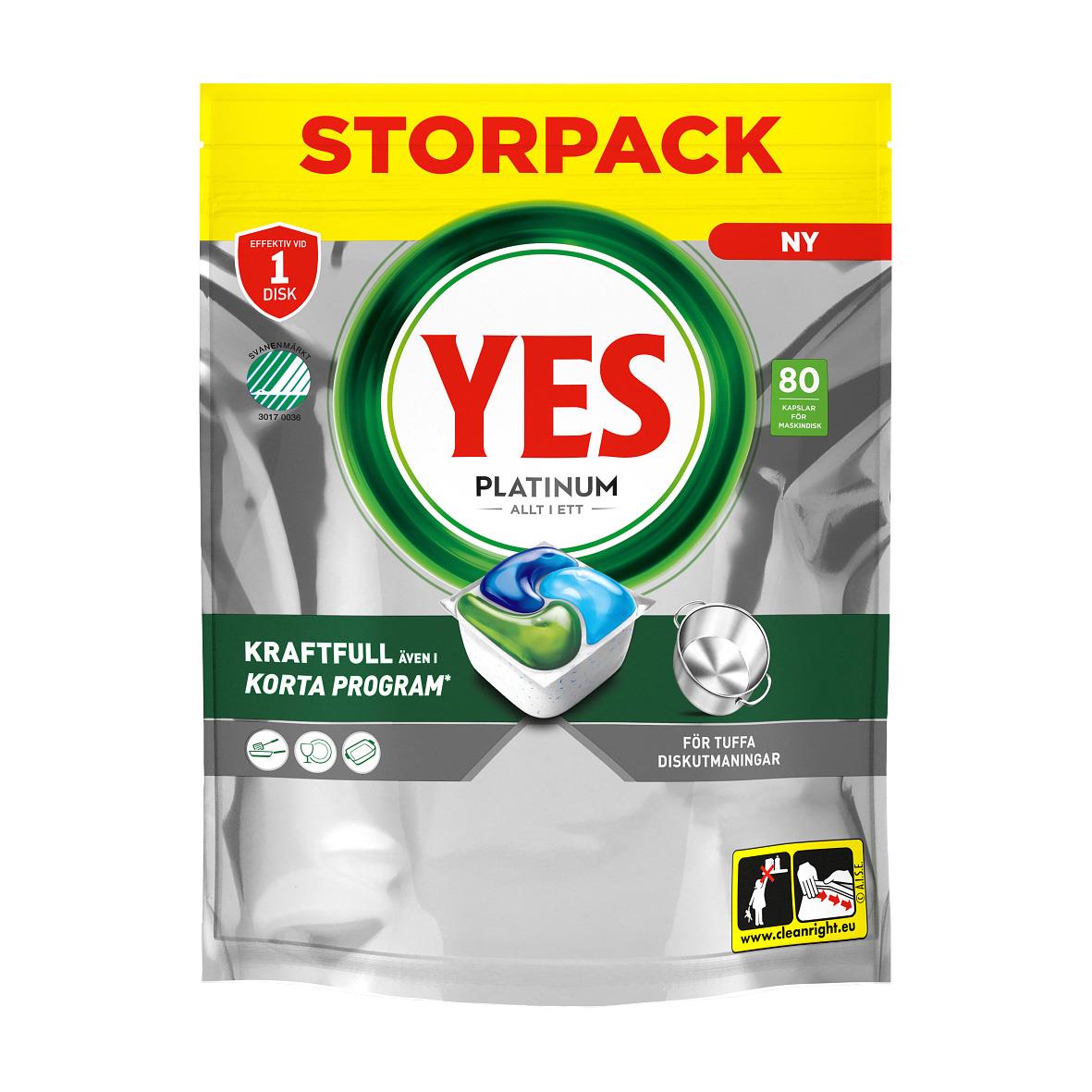 Maskindiskmedel YES Platinum Allt i Ett Tablett i storpack för effektiv disk