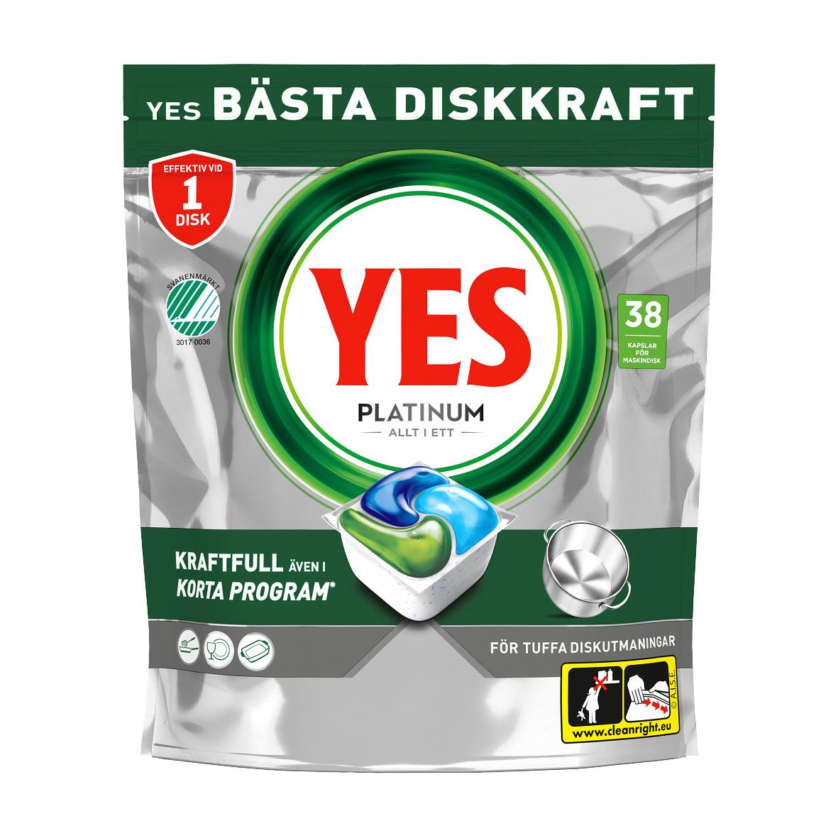 YES Platinum Allt i Ett maskindiskmedel i tablett för tuffa diskprogram, effektiv för en disk per användning