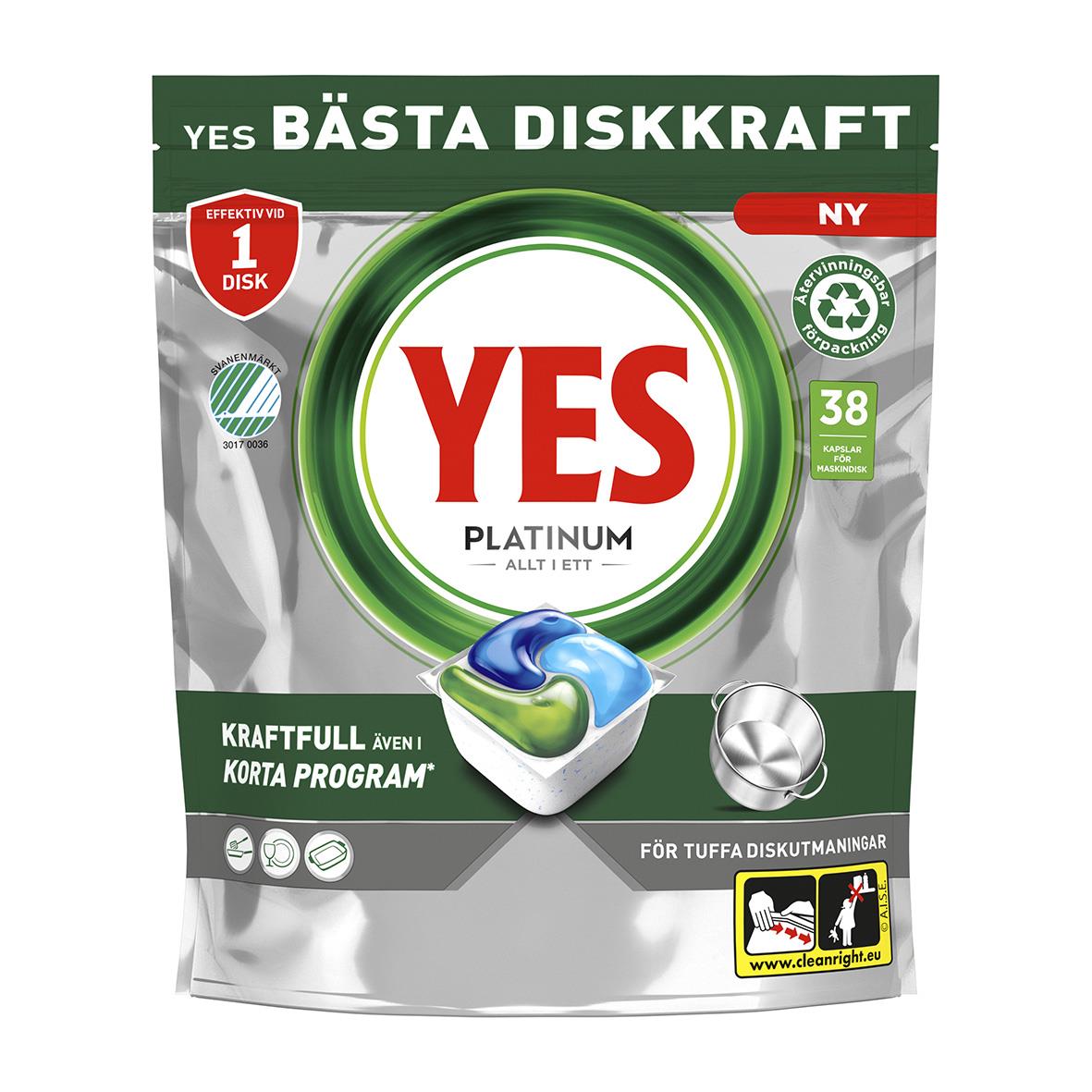 YES Platinum Allt i Ett maskindiskmedel i tablett för tuffa diskprogram, effektiv för en disk per användning