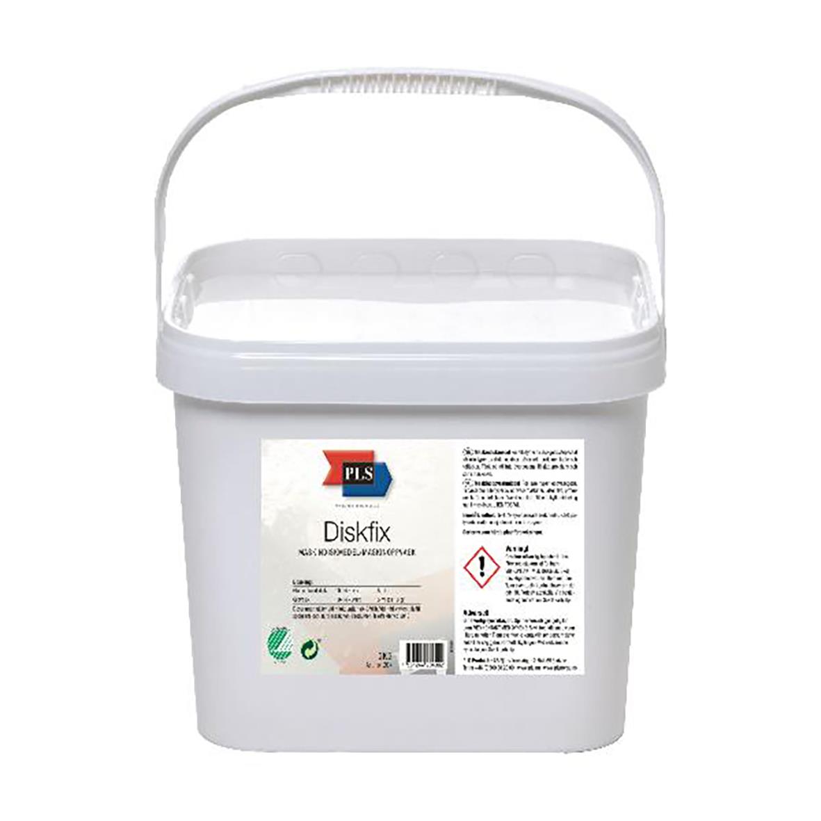 Vit hink med maskindiskmedel PLS Diskfix Pulver 4,5kg