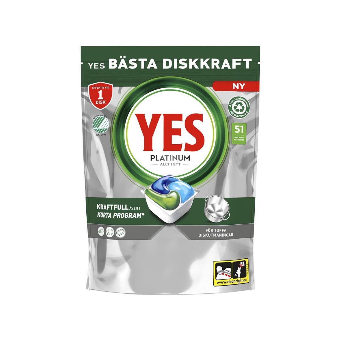 YES Platinum maskindiskmedel för tuffa diskningar, 51 tabletter