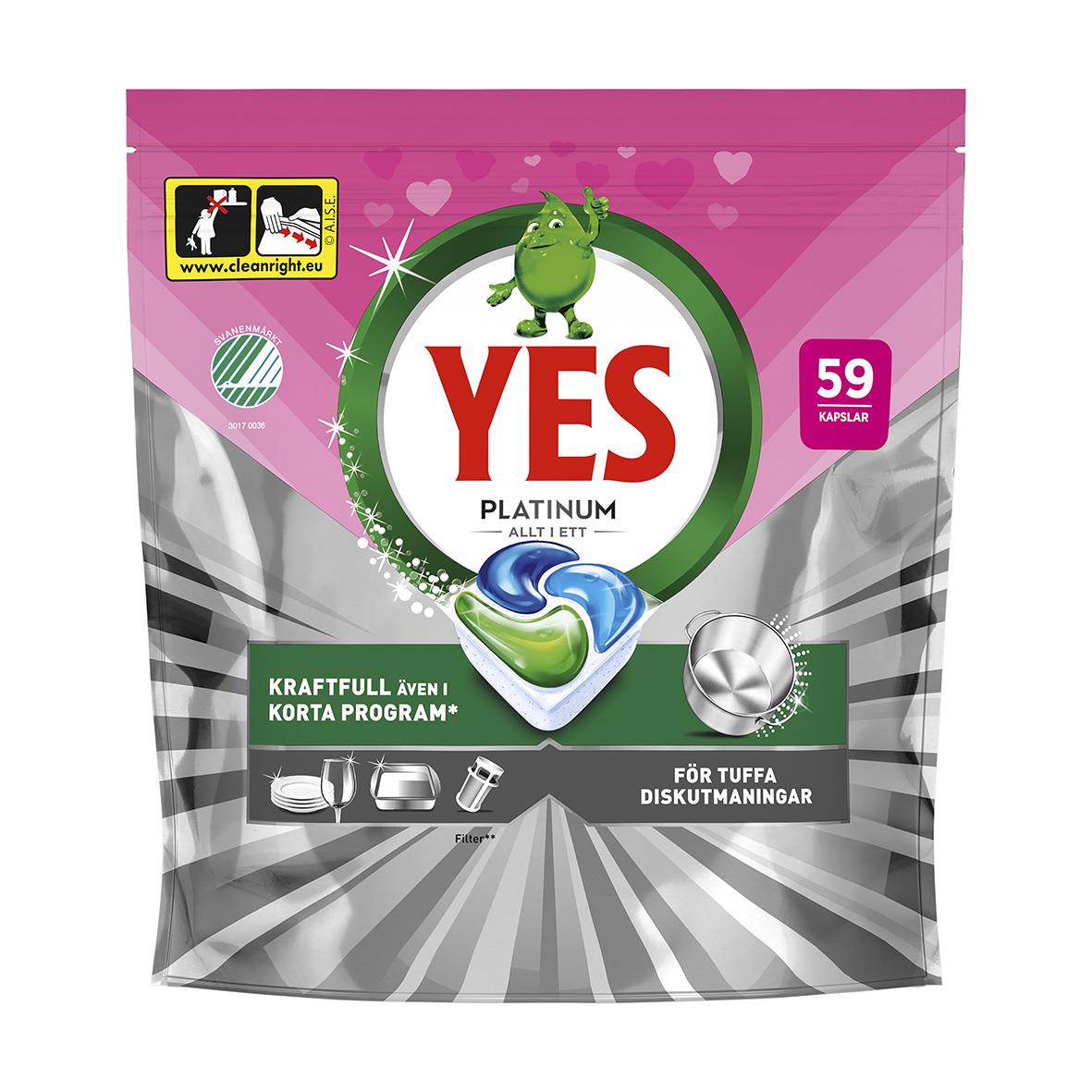 Maskindiskmedel YES Platinum Pink Tablett i påse med 59 kapslar
