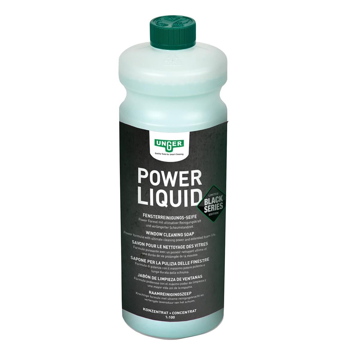 Unger Power Liquid Black Series 1L fönstersåpa i grön och vit flaska