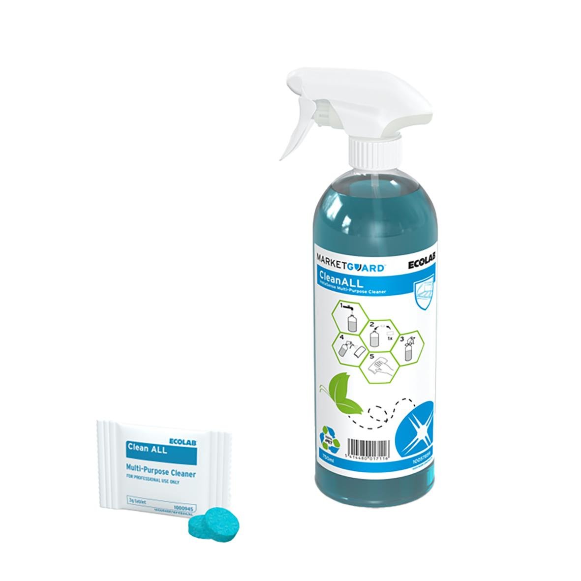 Fönsterputs Ecolab Clean All Tabletter 3gr i sprayflaska och rengöringspåsar