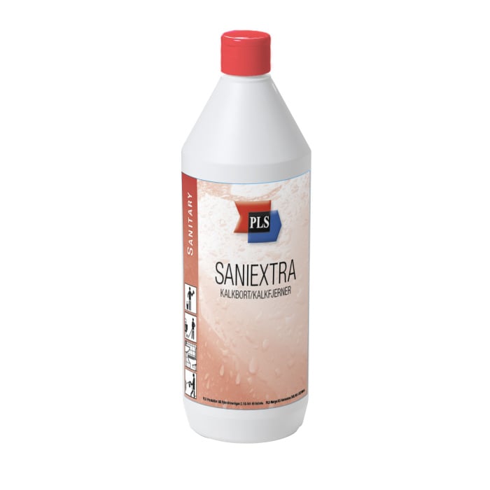 Kalkbort PLS Saniextra 1L i vit flaska med röd topp