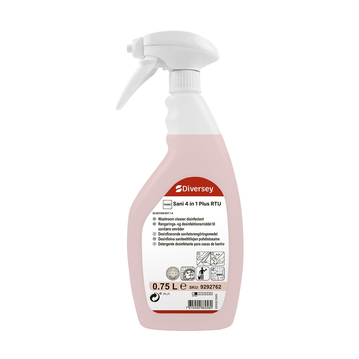 Diversey Taski Sani 4in1 Plus RTU sprayflaska för desinfektion och rengöring, 750 ml