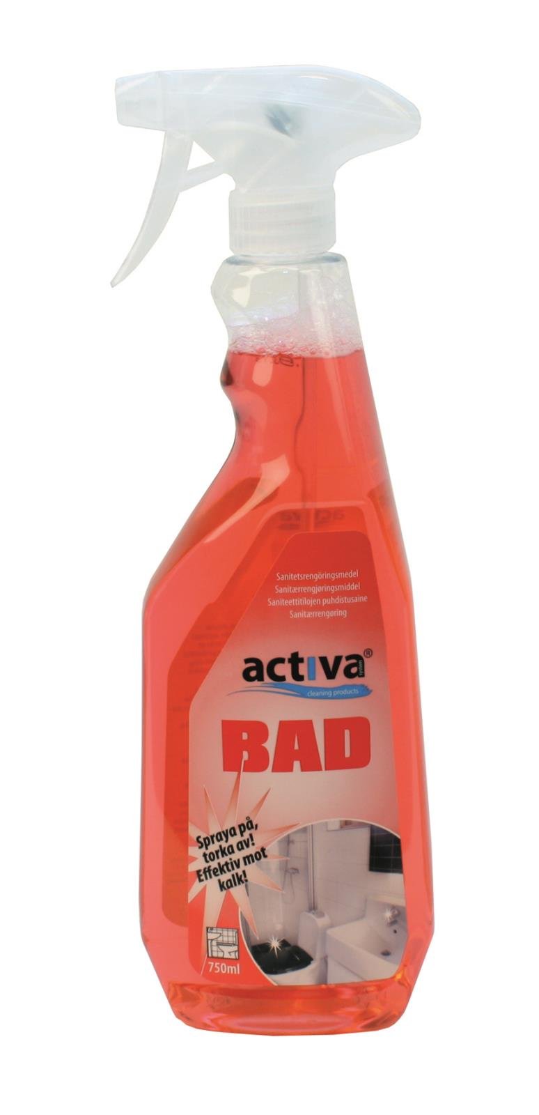Aktiva Bad Spray 750ml i röd plastflaska med sprayhuva för rengöring av badrum