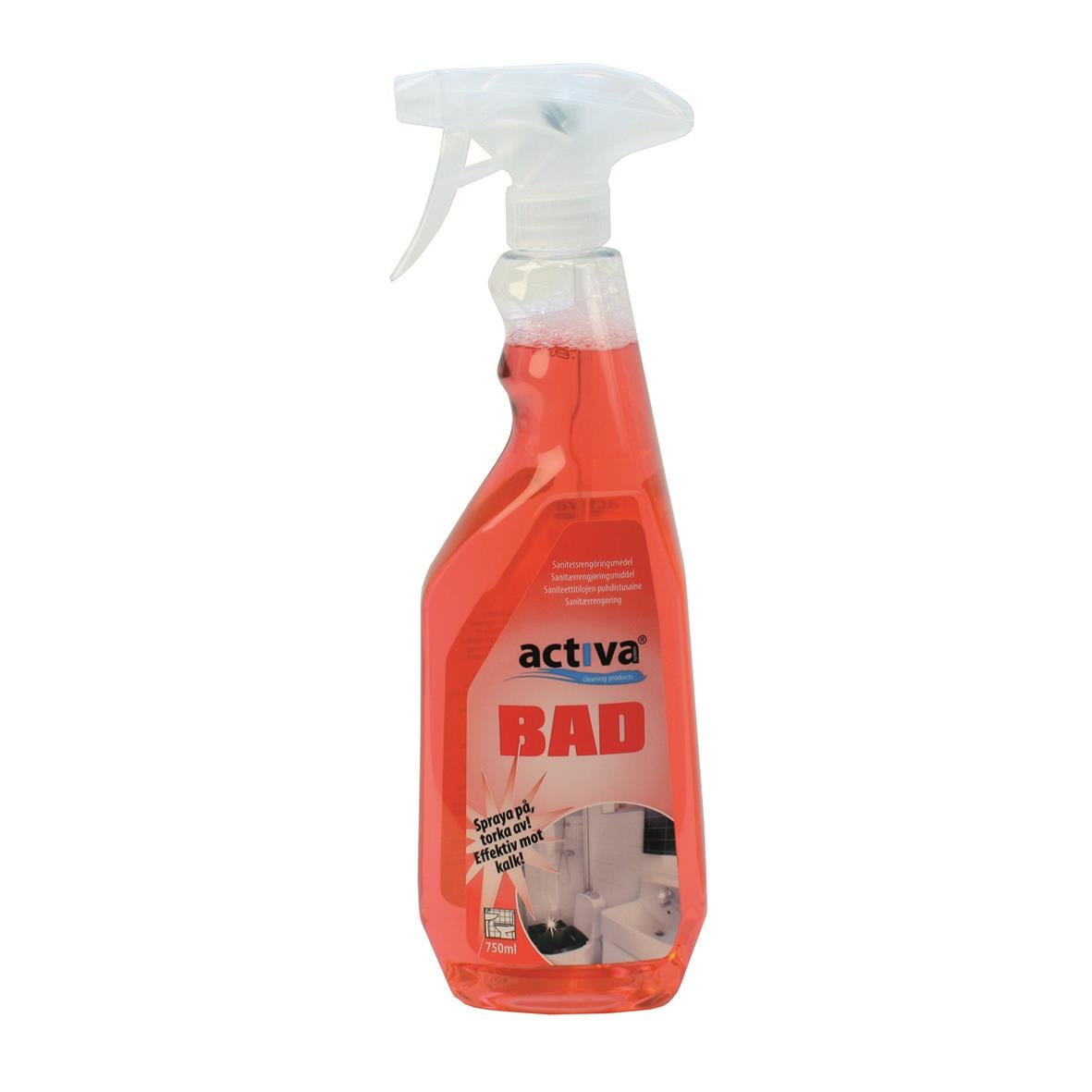 Aktiva Bad Spray 750ml i röd plastflaska med sprayhuva för rengöring av badrum
