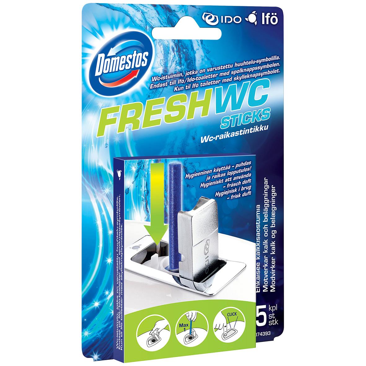 WC-rent Domestos Fresh WC-sticks för hygienisk rengöring och fräsch doft, 5-pack