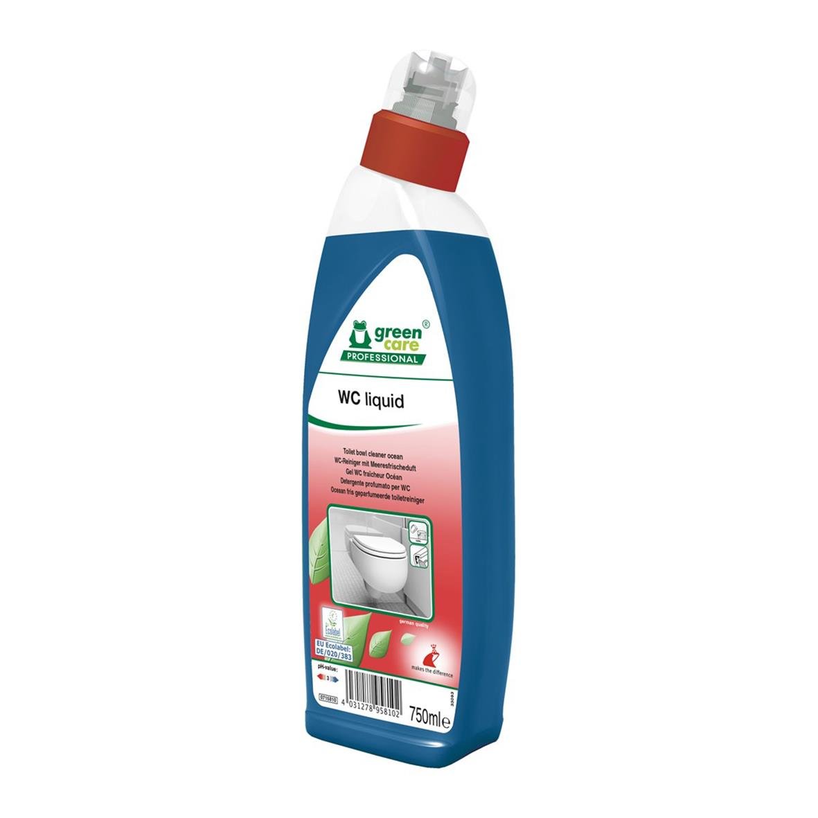 750ml WC-rent vätska i flaska med röd kork och blå och vit etikett