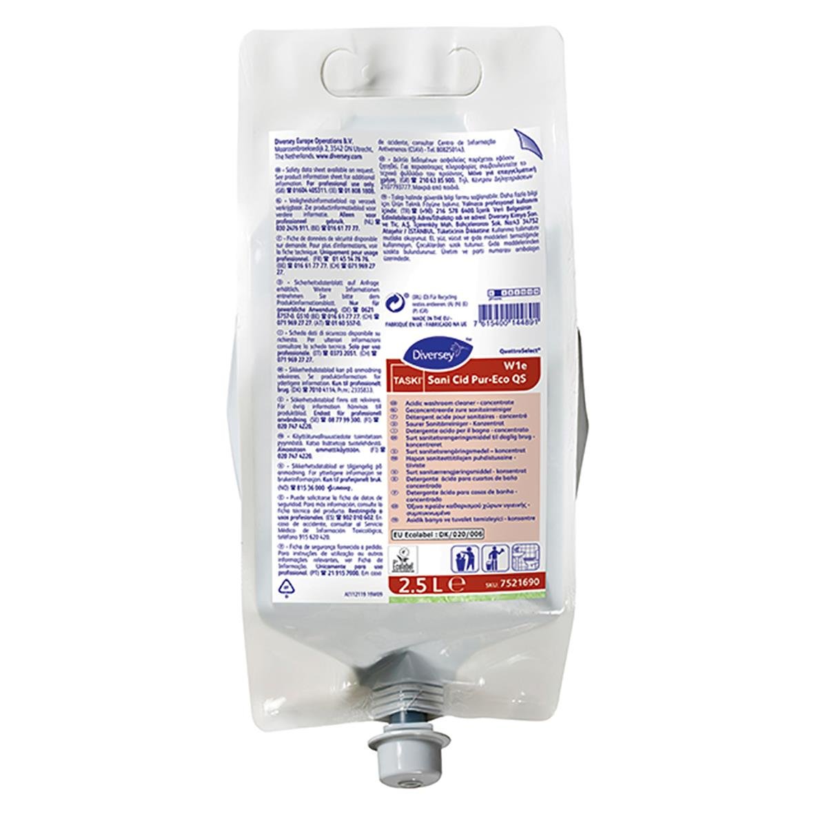 Vätskeförpackning av Kalkbort Diversey Taski Sani Cid Pur-Eco QS W1e 2,5L