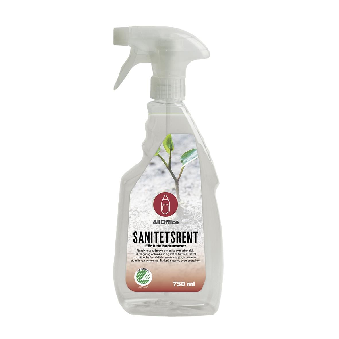 750 ml sanitetsrent spray för hela badrummet med växtbaserad formel och doft av en växt