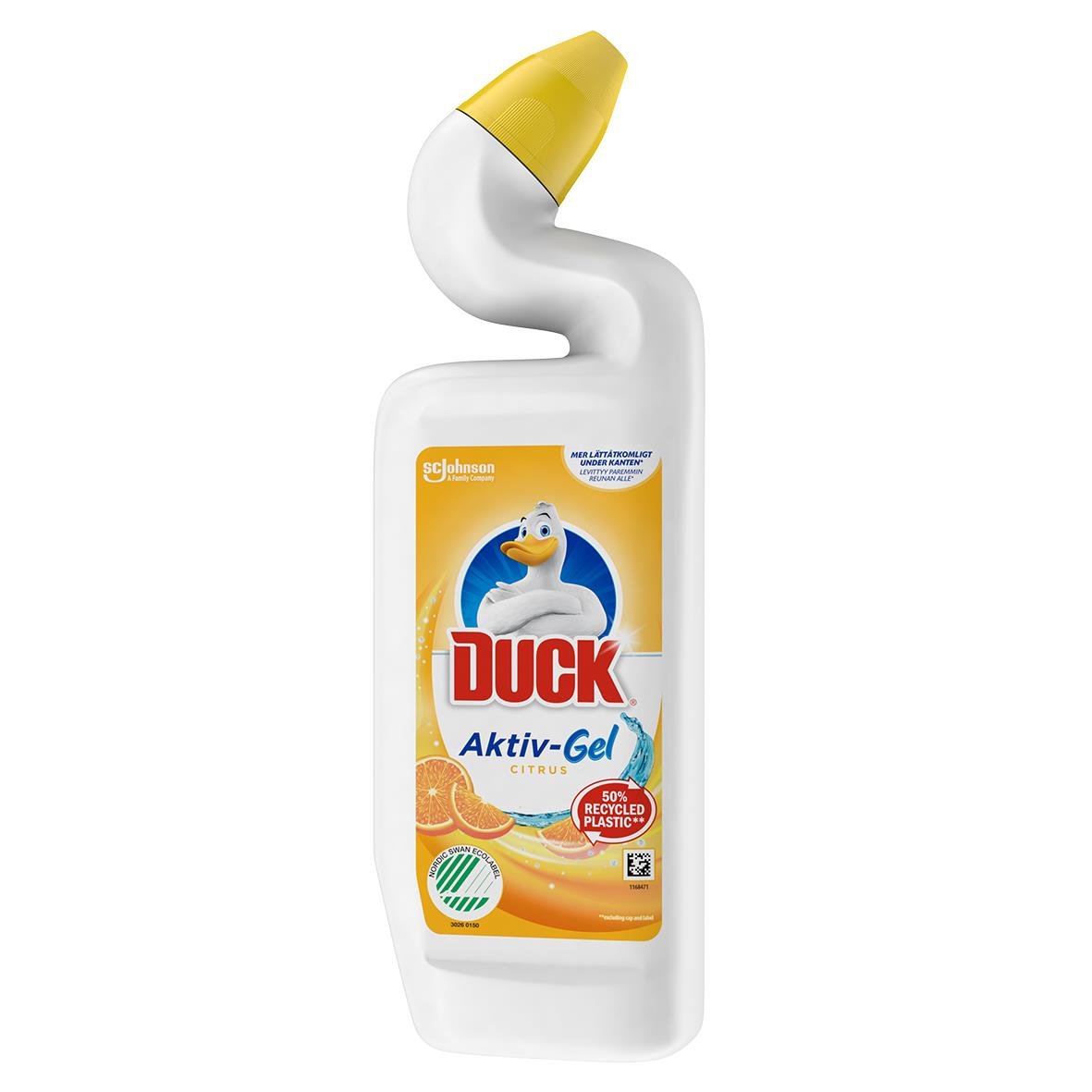 WC-Rent Duck Aktiv Gel Citrus 750ml rengöringsgel med citrondoft i vit och gul flaska