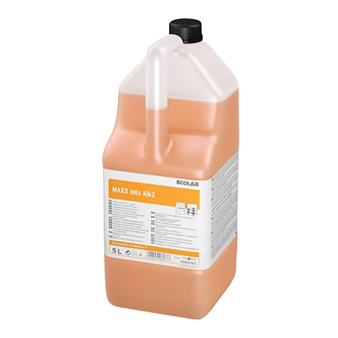 Stor 5L flaska med rengöringsmedel Ecolab Maxx Into Alk2
