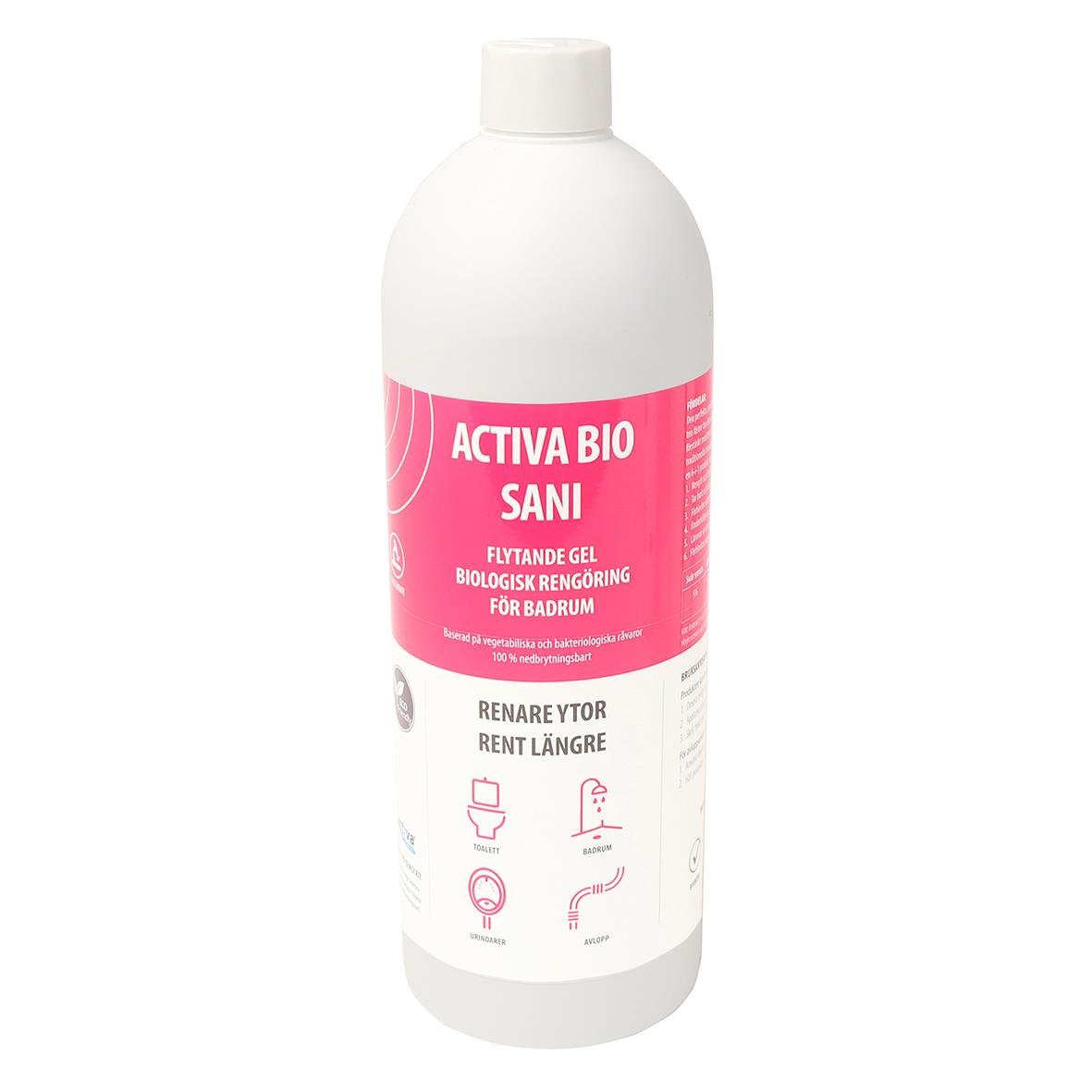 Sanitetsrent Activa Bio Sani flytande gel 1L för badrum, parfymerad, biologisk rengöring