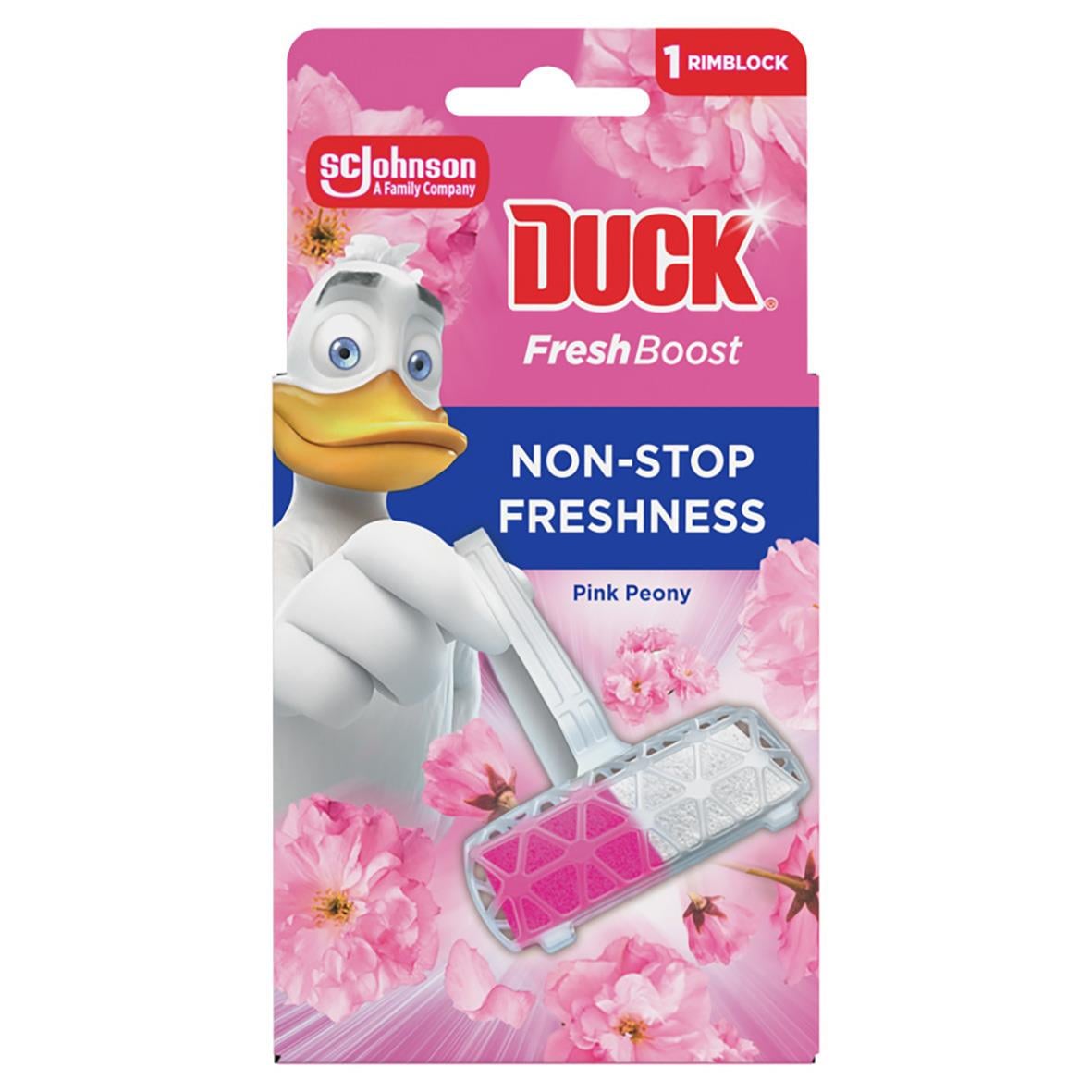 WC-Rent Duck Fresh Boost Floral luftfräschare med rosa blommor och ankafigur