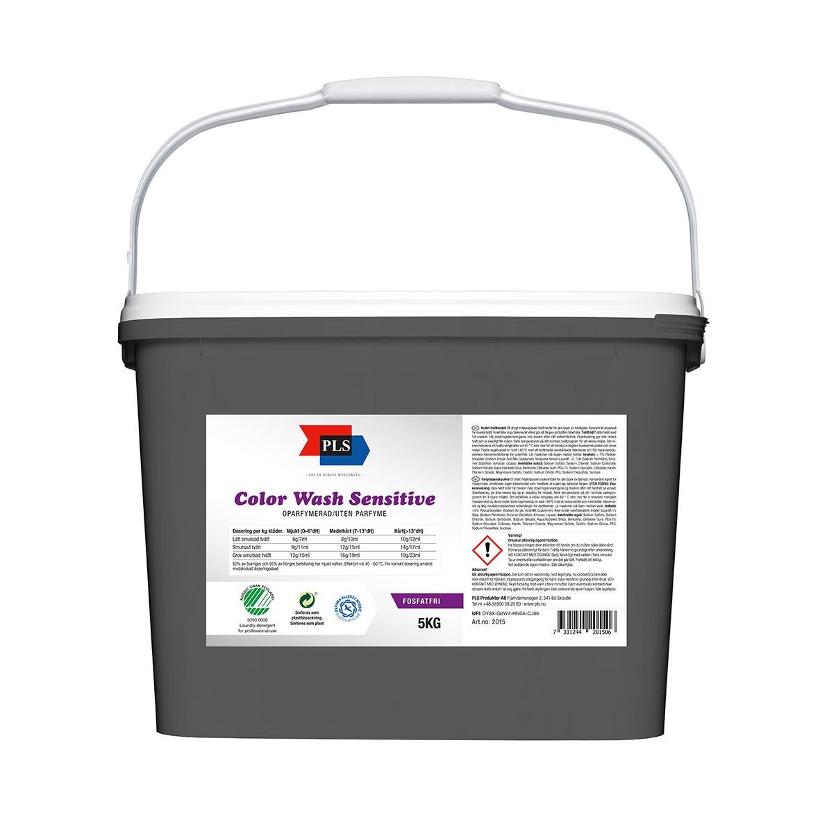 Svart tvättmedelsbehållare för PLS Kulörtvätt Allergi Oparfymerad 5kg