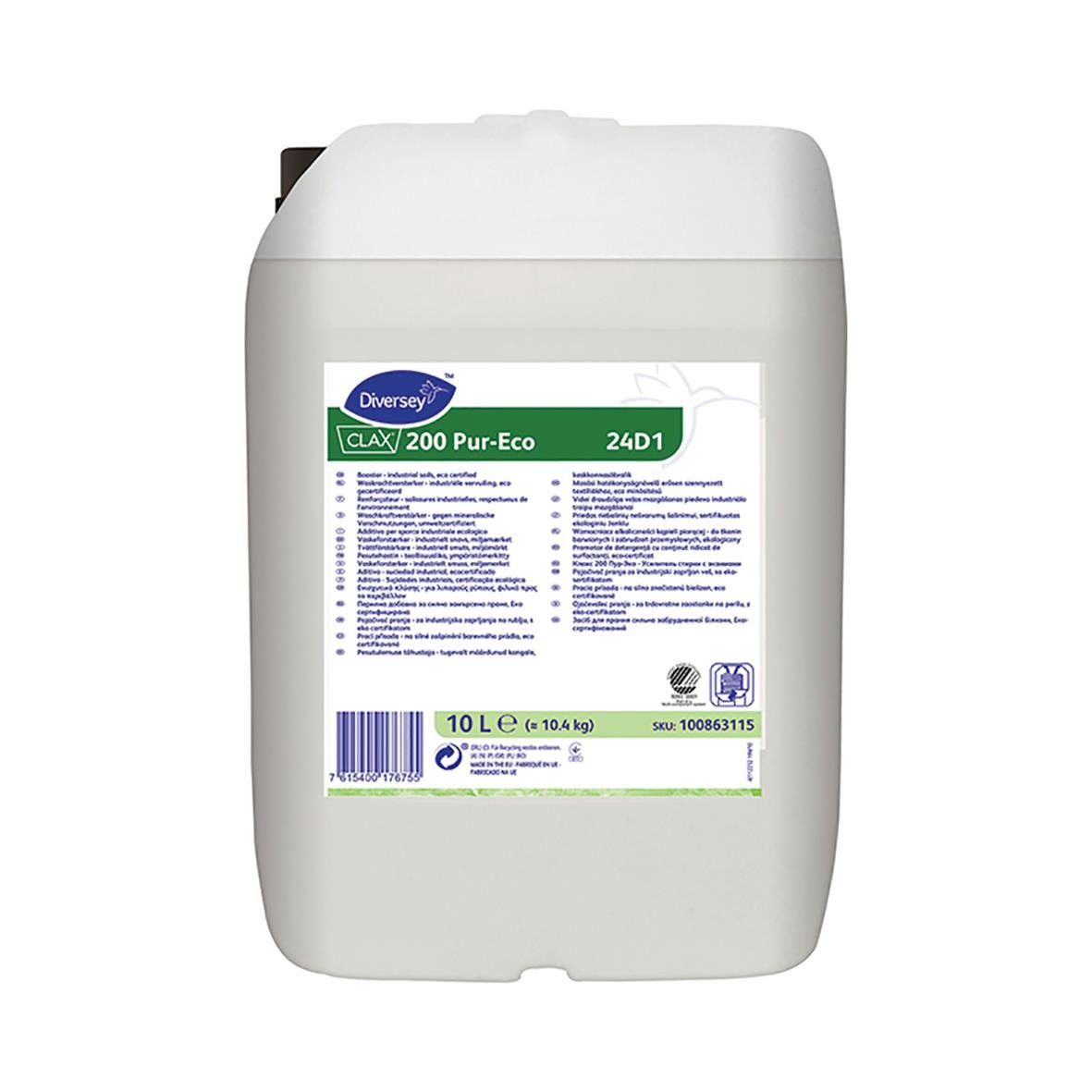 Tvättförstärkare Diversey Clax 200 Pur-Eco 24D1 10L i vit behållare