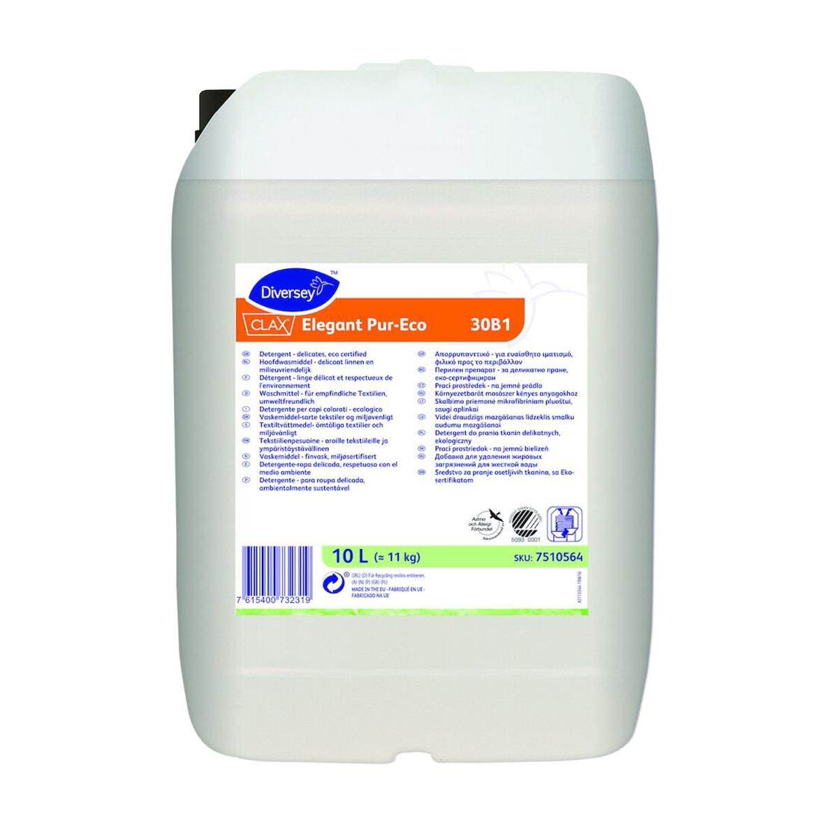 Stor vit tvättmedelsflaska från Diversey Clax Elegant Pur-Eco 30B1 10L