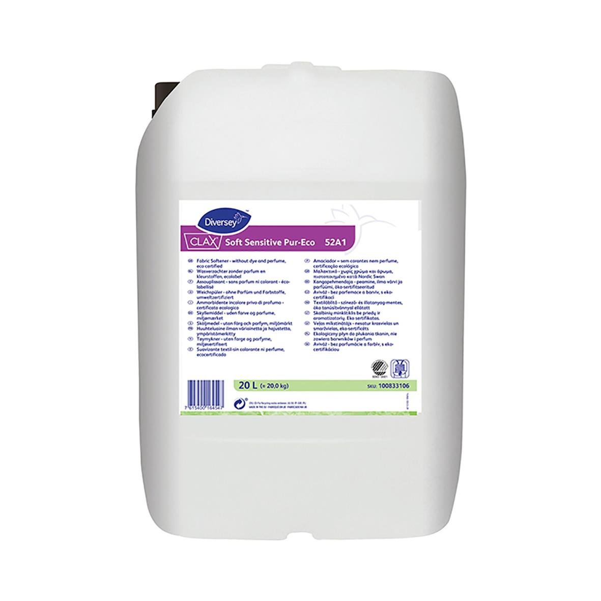 Diversey Clax Soft Sensitive Pur-Eco sköljmedel i 20L dunk