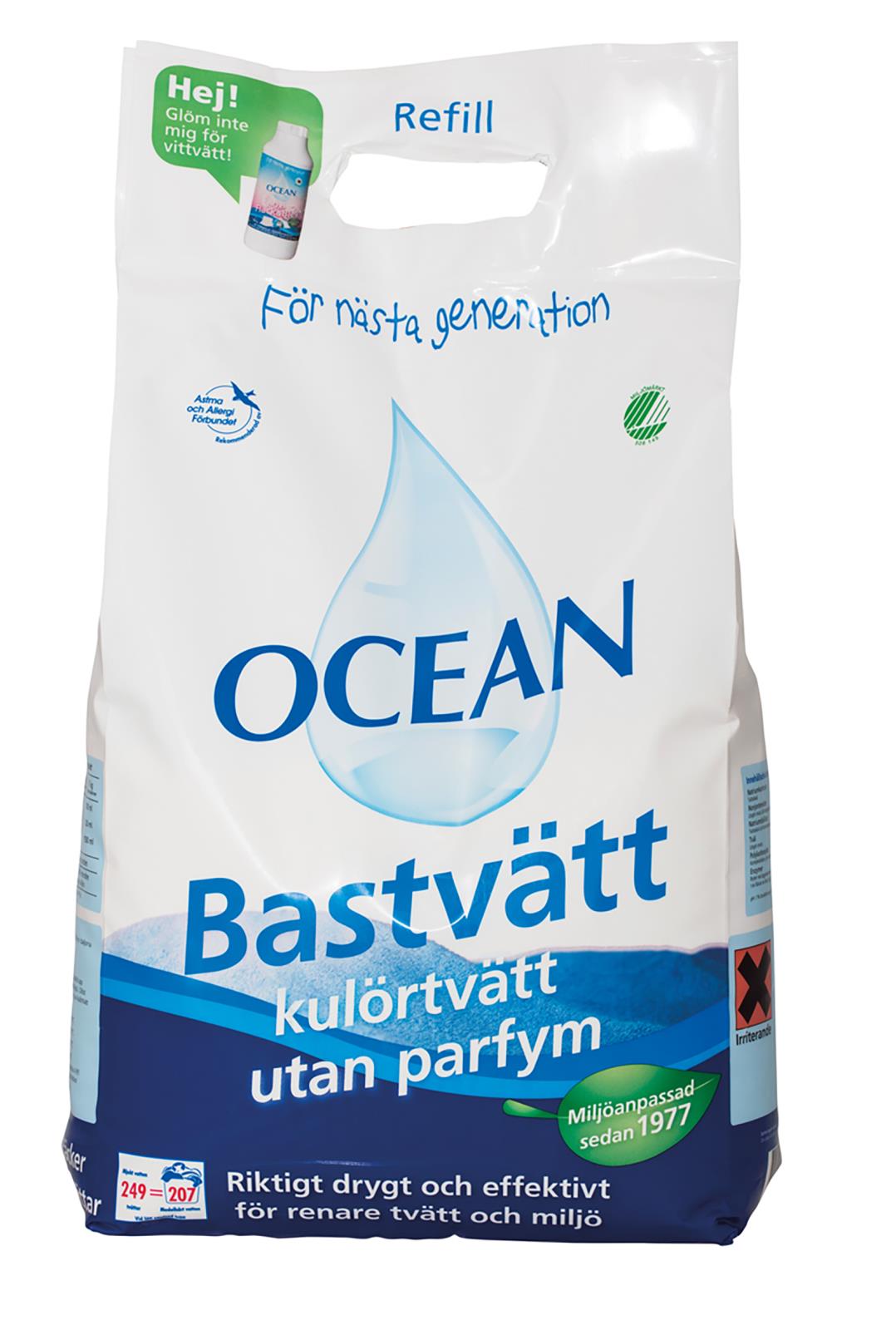 Refillpåse för Ocean Bastvätt, 6,2 kg, oparfymerad, miljömärkt, för renare tvätt och miljö