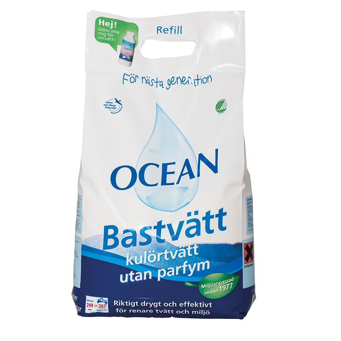 Refillpåse för Ocean Bastvätt, 6,2 kg, oparfymerad, miljömärkt, för renare tvätt och miljö