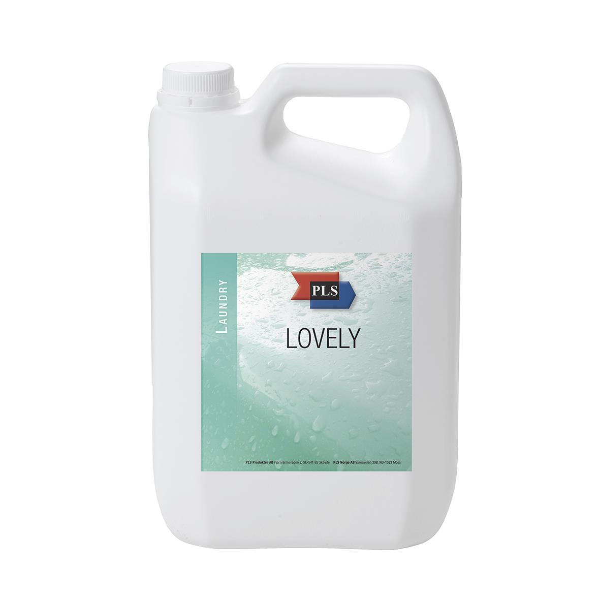 Flytande tvättmedel PLS Lovely 5L i vit plastflaska med handtag och etikett