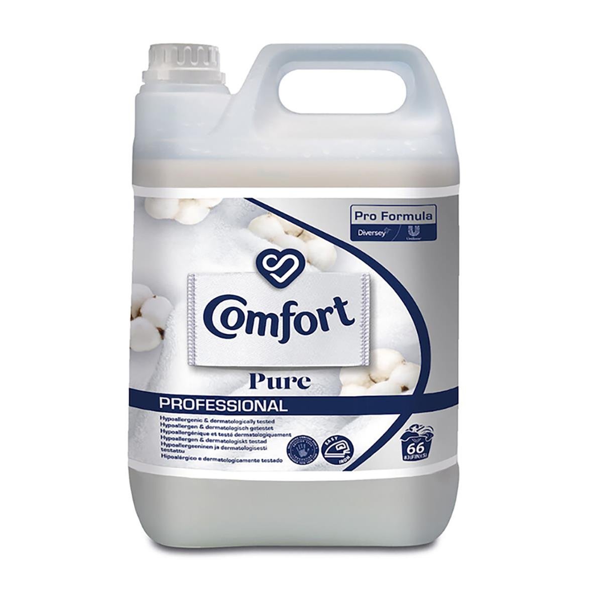 Sköljmedel Comfort Professional Pure 5L i vit plastflaska med blå och vit etikett